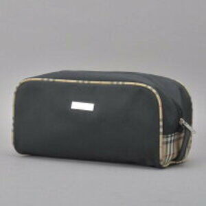 BURBERRY check pouch vanity bag black clutch multi case makeup accessories ka